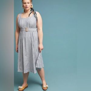 anthropologie | striped a-line sleeveless linen dress